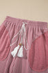Raw Seam Patchwork Long Sleeve Top Pocketed Wide Leg Pant Set