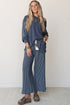 Raw Seam Patchwork Striped Long Sleeve Pant Set