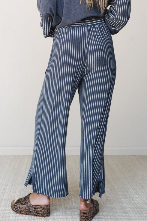 Raw Seam Patchwork Striped Long Sleeve Pant Set