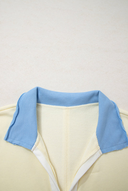 Raw Seam Patchwork V Neck Plus Size Long Sleeve Top