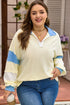 Raw Seam Patchwork V Neck Plus Size Long Sleeve Top