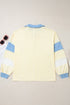 Raw Seam Patchwork V Neck Plus Size Long Sleeve Top