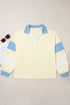 Raw Seam Patchwork V Neck Plus Size Long Sleeve Top