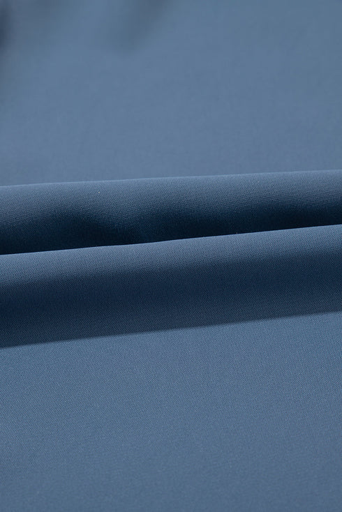 Real Teal Solid Color Ruffle Ruched Short Sleeve Buttoned Shirt