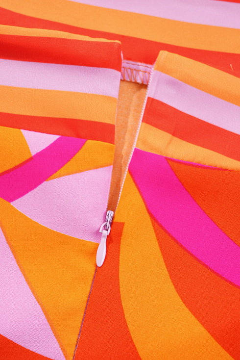 Red Abstract Print Knotted Shoulder High Waist Maxi Dress