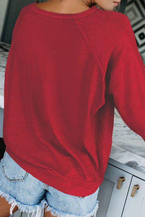 Red Believe Santa Claus Snowflake Print Graphic Sweatshirt