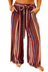 Red Boho Ethnic Striped Print Tie Waist Wide Leg Pants