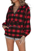 Red Buffalo Plaid Zipped Front Pocketed Hoodie