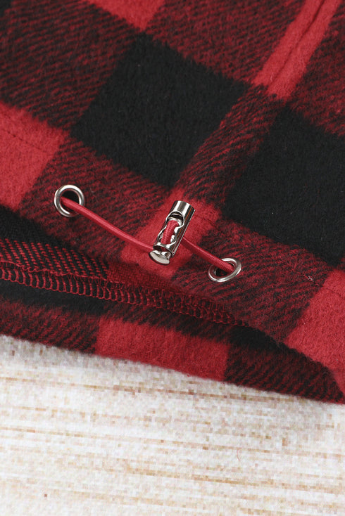 Red Buffalo Plaid Zipped Front Pocketed Hoodie