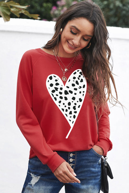 Red Cheath Heart Graphic Pullover Sweatshirt