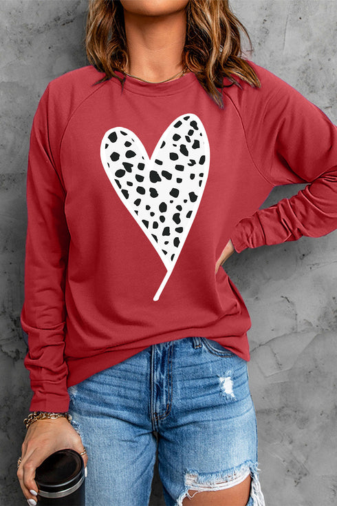 Red Cheath Heart Graphic Pullover Sweatshirt