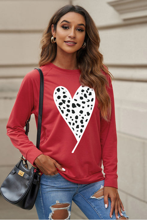 Red Cheath Heart Graphic Pullover Sweatshirt