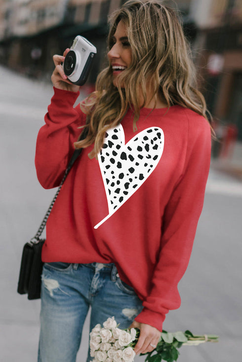 Red Cheath Heart Graphic Pullover Sweatshirt