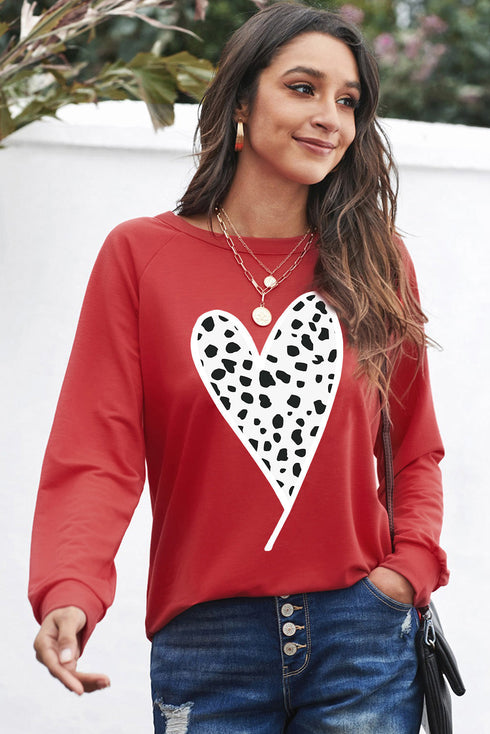 Red Cheath Heart Graphic Pullover Sweatshirt