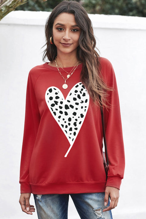Red Cheath Heart Graphic Pullover Sweatshirt