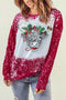 Red Christmas Cow Bleach Print Long Sleeve Sweatshirt