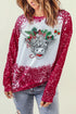 Red Christmas Cow Bleach Print Long Sleeve Sweatshirt