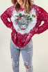 Red Christmas Cow Bleach Print Long Sleeve Sweatshirt