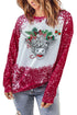 Red Christmas Cow Bleach Print Long Sleeve Sweatshirt