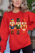 Red Christmas Metallic Nutcracker Graphic Crew Neck Sweatshirt