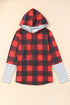 Red Christmas Plaid Striped Patchwork Drawstring Hoodie