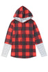 Red Christmas Plaid Striped Patchwork Drawstring Hoodie
