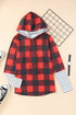 Red Christmas Plaid Striped Patchwork Drawstring Hoodie
