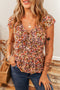 Red Floral Print Knot V Neck Ruffled Sleeve Blouse