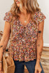 Red Floral Print Knot V Neck Ruffled Sleeve Blouse