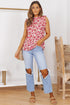 Red Floral Print Ruffled Mock Neck Sleeveless Top
