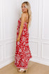 Red Floral Printed Spaghetti Strap Empire Waist Maxi Dress