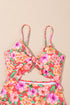 Red Floral Ruffle Trim Cutout Knotted One Piece Swimsuit