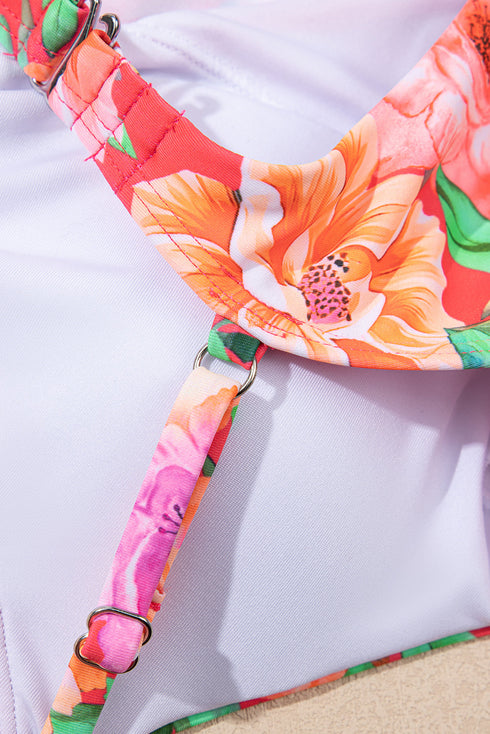 Red Floral Ruffle Trim Cutout Knotted One Piece Swimsuit