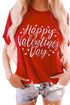 Red Happy Valentine'S Day Heart Print Short Sleeve T Shirt