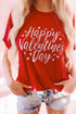 Red Happy Valentine'S Day Heart Print Short Sleeve T Shirt