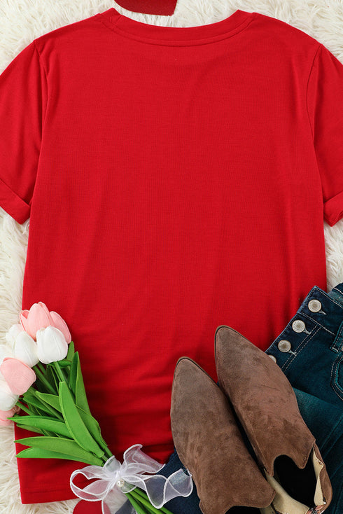 Red Happy Valentine'S Day Heart Print Short Sleeve T Shirt