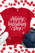 Red Happy Valentine'S Day Heart Print Short Sleeve T Shirt