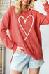 Red Heart Shaped Waffle Knit High Low Long Sleeve Top