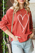 Red Heart Shaped Waffle Knit High Low Long Sleeve Top