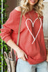 Red Heart Shaped Waffle Knit High Low Long Sleeve Top