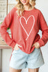 Red Heart Shaped Waffle Knit High Low Long Sleeve Top