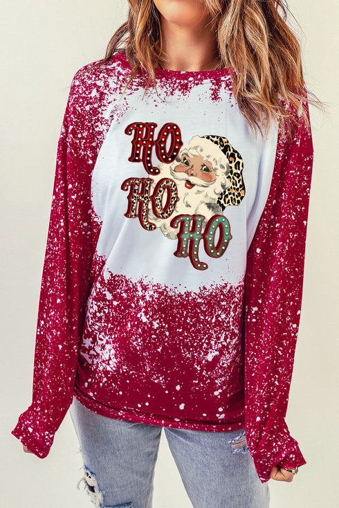 Red Ho Ho Ho Father Christmas Bleached Print Sweatshirt