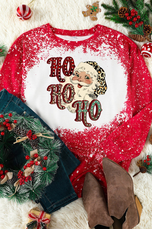 Red Ho Ho Ho Father Christmas Bleached Print Sweatshirt