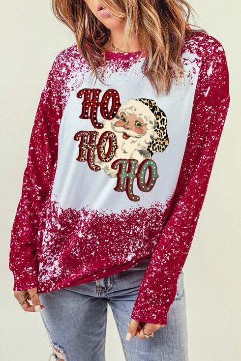 Red Ho Ho Ho Father Christmas Bleached Print Sweatshirt