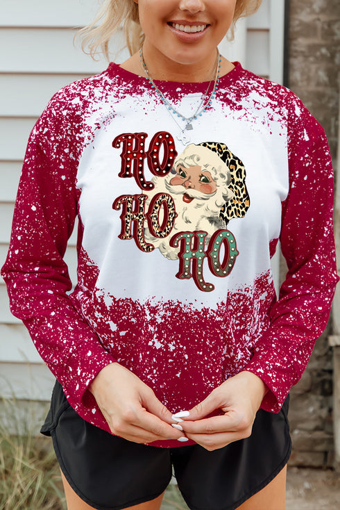 Red Ho Ho Ho Father Christmas Bleached Print Sweatshirt