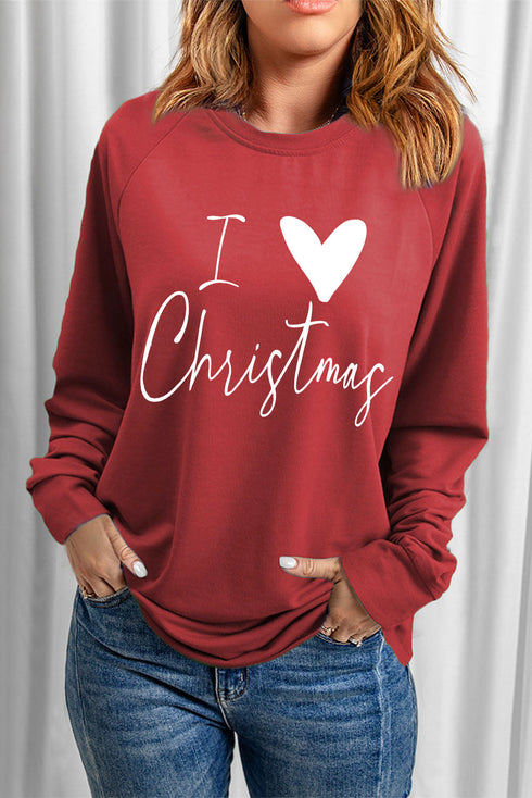 Red I Love Christmas Graphic Print Sweatshirt