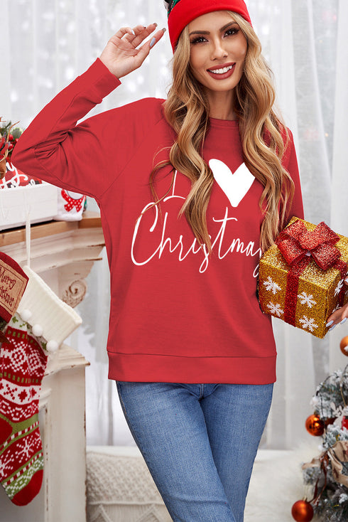 Red I Love Christmas Graphic Print Sweatshirt