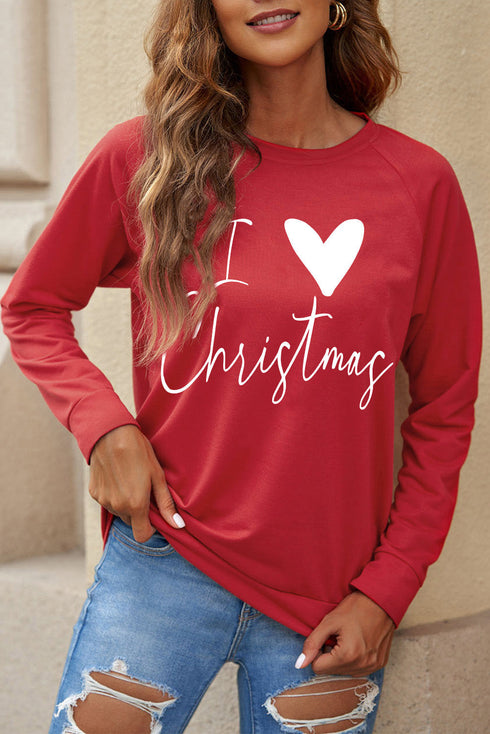 Red I Love Christmas Graphic Print Sweatshirt