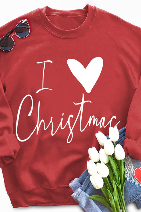 Red I Love Christmas Graphic Print Sweatshirt