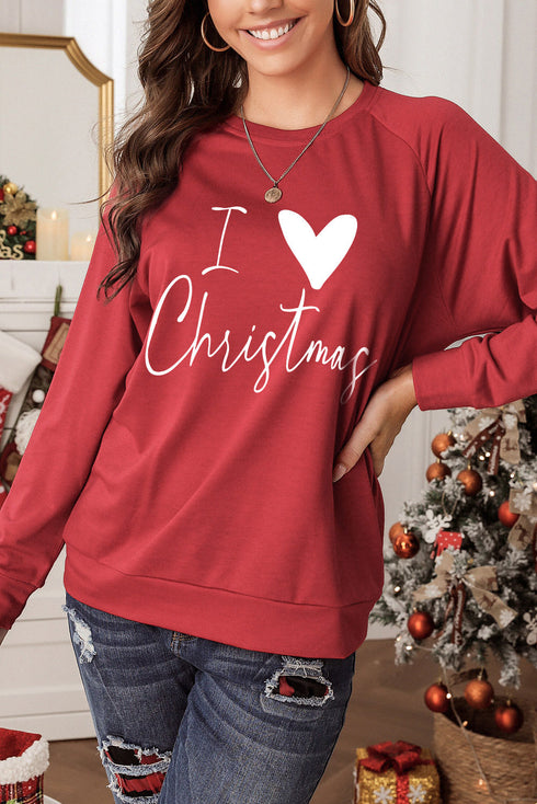 Red I Love Christmas Graphic Print Sweatshirt